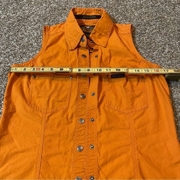 HARLEY DAVIDSON Moto Sleeveless Orange Button Down Shirt Size Small - Picture 9 of 11